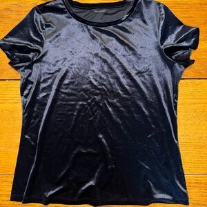 Vintage Tommy Hilfiger Shiny Blue Velvet Short Sleeve Tee Medium